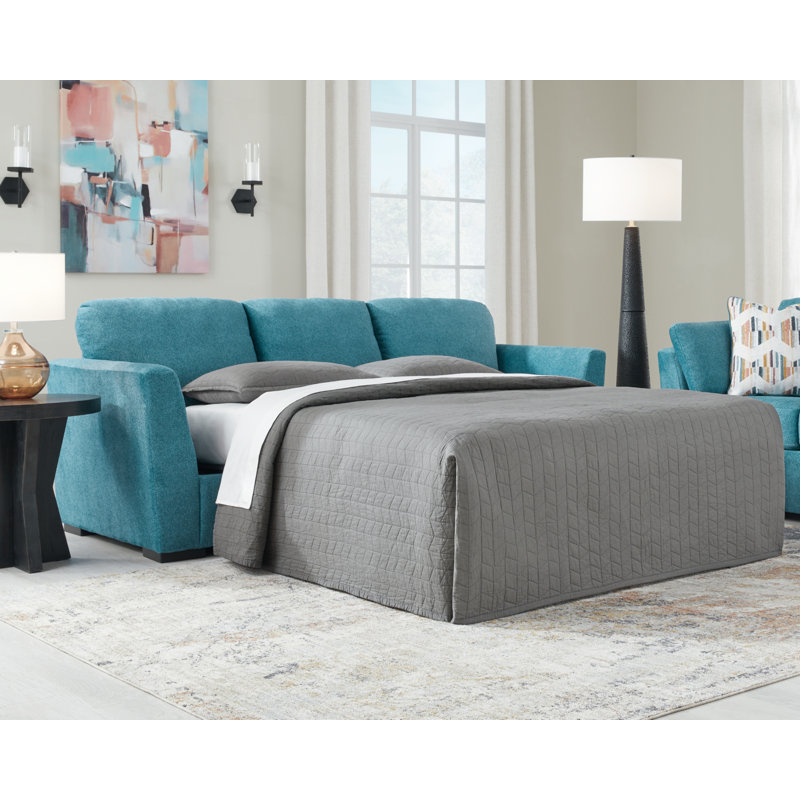 Latitude Run Owlex 94 Upholstered Sleeper Sofa Fabric Blue 100 Polyester Sofas